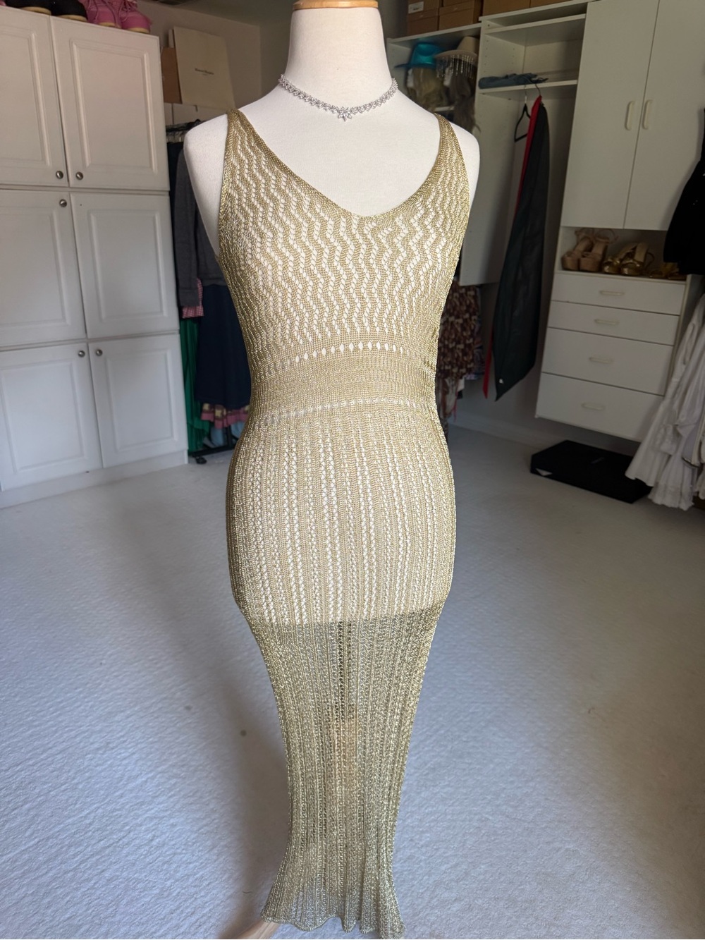 Zara Sleeveless metallic Gold Knit Maxi Dress - beach cover up